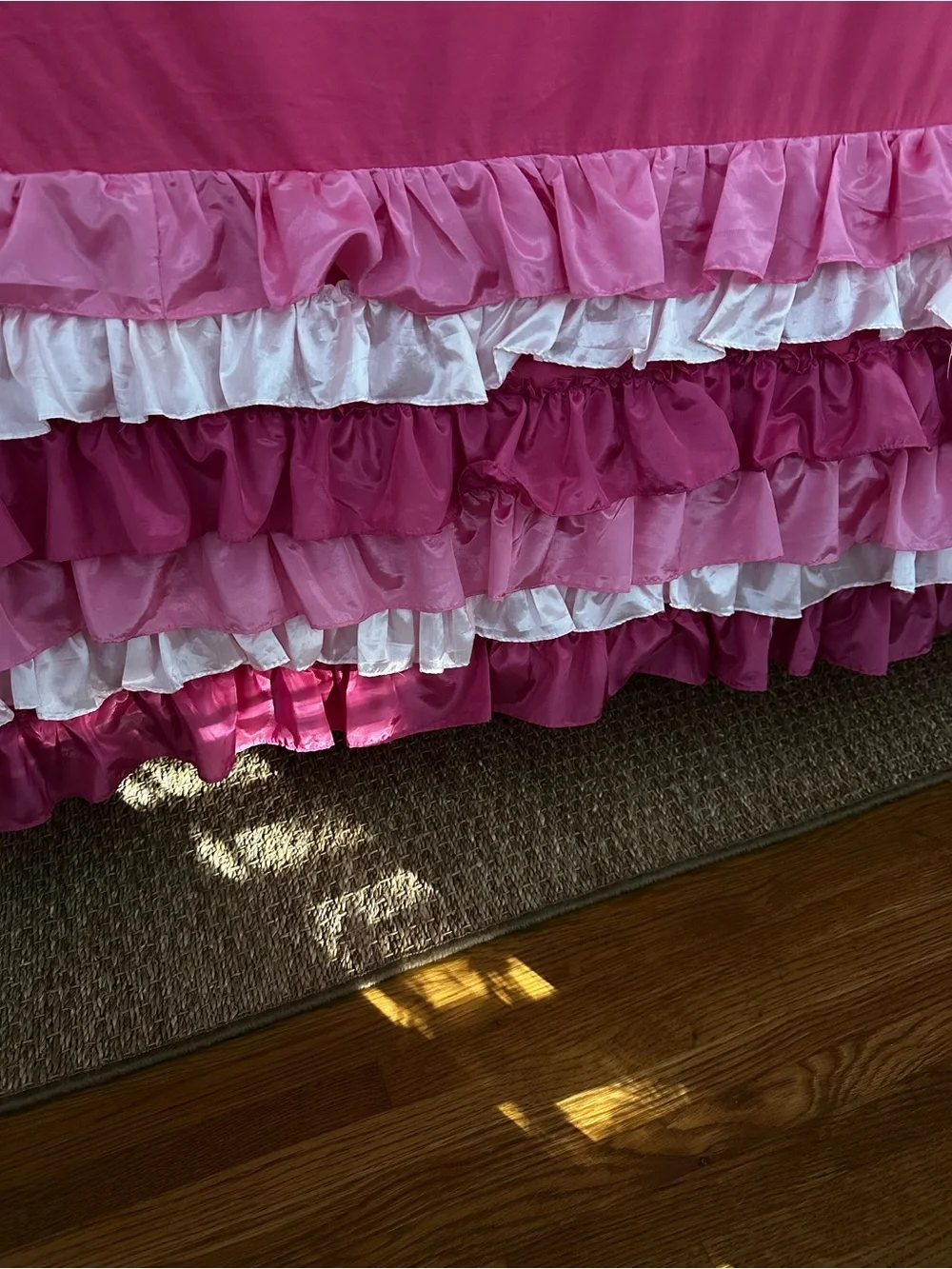 Pine Cone Hill Pink and White Layered Ruffle Bed Skirt